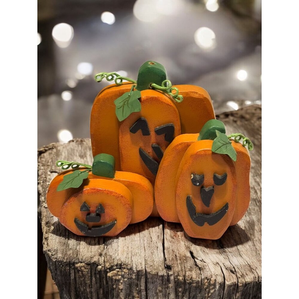 Wooden Pumpkin Stationery Endcap Halloween Decor With Smiling Faces